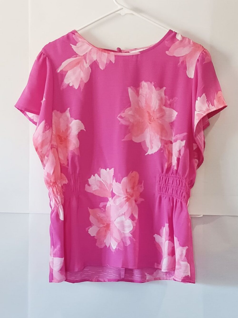 NINE WEST Fuchsia Floral Blouse Size L